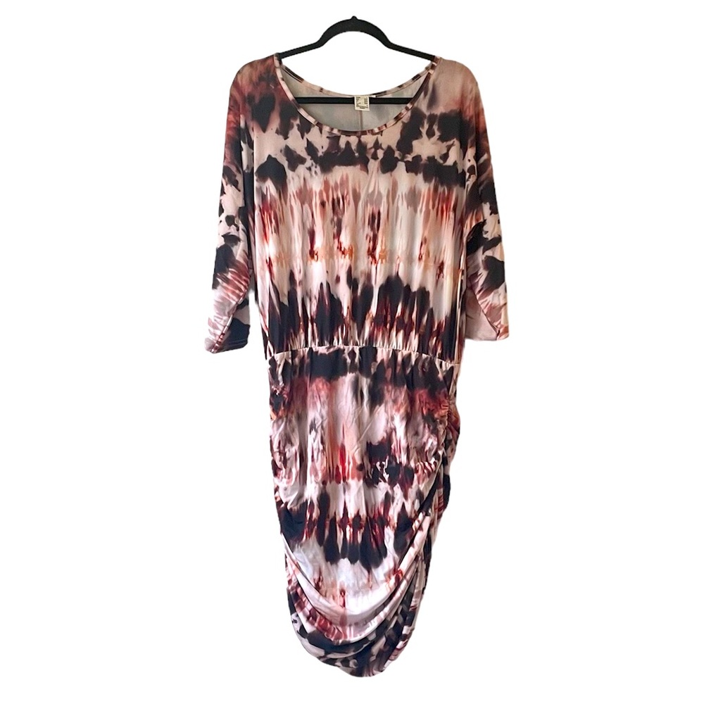 VENUS tie dye 3/4 sleeve cinched midi length dress size large